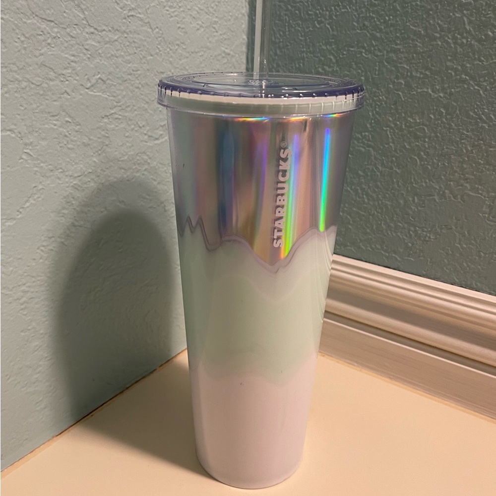 Starbucks 24oz Venti Holographic Silver, Icy Mint & White Tumbler Cup Like New